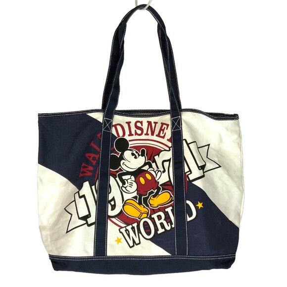Walt Disney World 1971 Mickey Mouse Large Canvas Tote Bag Navy Souvenir - Picture 1 of 5